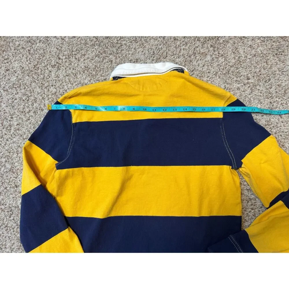 Polo Ralph Lauren Rugby Shirt Mens Small Yellow Navy Blue Striped Long Sleeve
